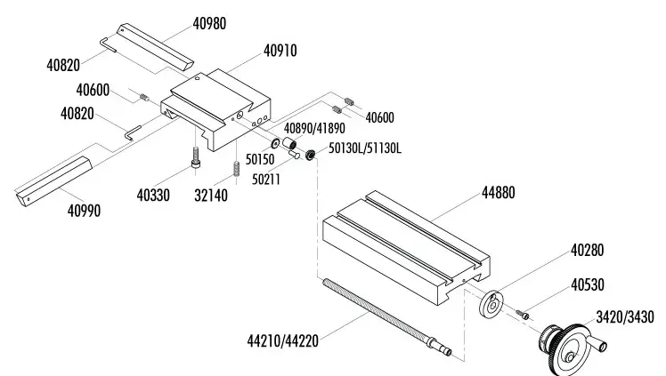 Exploded View of 6-Inch Deluxe Lathe Crosslide and Saddle Assembly - Parts