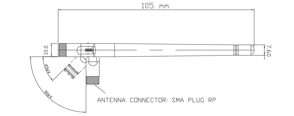 Antenne LoRa européenne Spark Fun 868MHz RP-SMA, 1/4 d'onde 2dBi - Cliquez pour agrandir