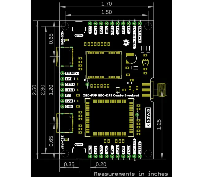 SparkFun GNSS Combo Planche de connexion - ZED-F9P, NEO-D9S (Qwiic)