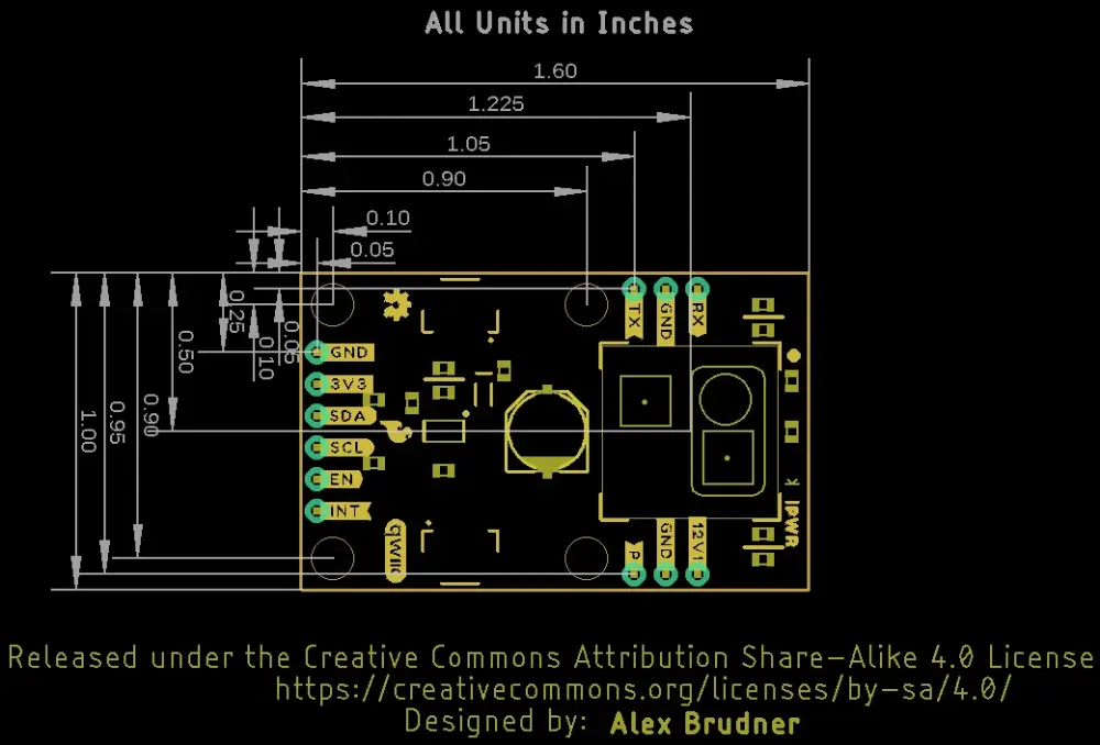 Board Dimensions of SparkFun Photoacoustic Spectroscopy CO2 Sensor - Dimensions