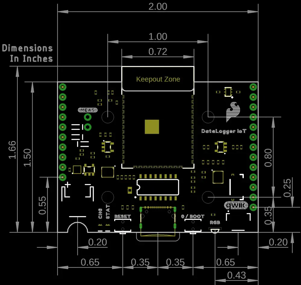 SparkFun DataLogger IoT Board - Dimensions