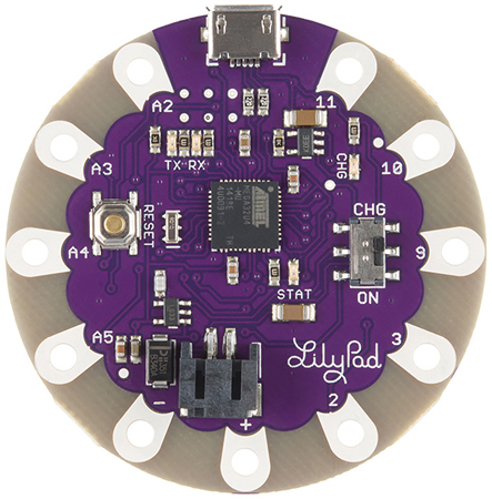 Arduino LilyPad USB ATmega32U4 Mikrocontroller - Zum Vergrößern anklicken