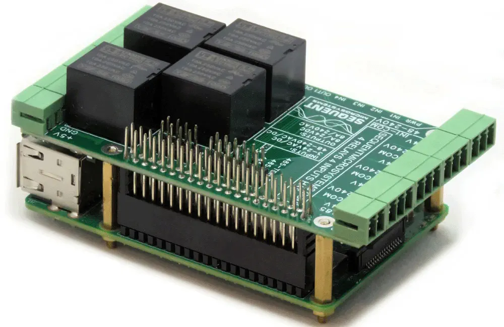 Sequent Microsystems 4-Relays 4-HV-Inputs 8-Layer Stackable HAT for Raspberry Pi