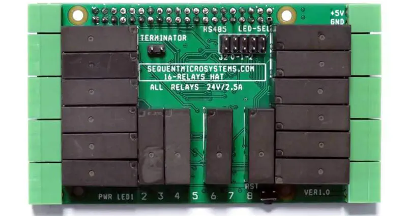 Sequent Microsystems 16 Relays 2A/24V 8-Layer Stackable HAT for Raspberry Pi