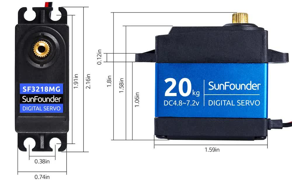 Servo numérique à engrenages métalliques Sunfounder SF3218MG 20KG couple élevé - Cliquez pour agrandir