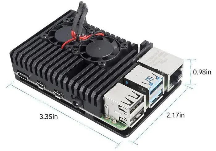 Estuche de Aluminio para Raspberry Pi 4B c/ Ventilador Doble de Sunfounder - Haga Clic para Ampliar