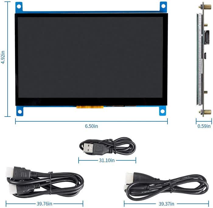 Pantalla Táctil Capacitiva HDMI IPS LCD de 7 pulg 1024x600 de Sunfounder para RPi - Haga Clic para Ampliar