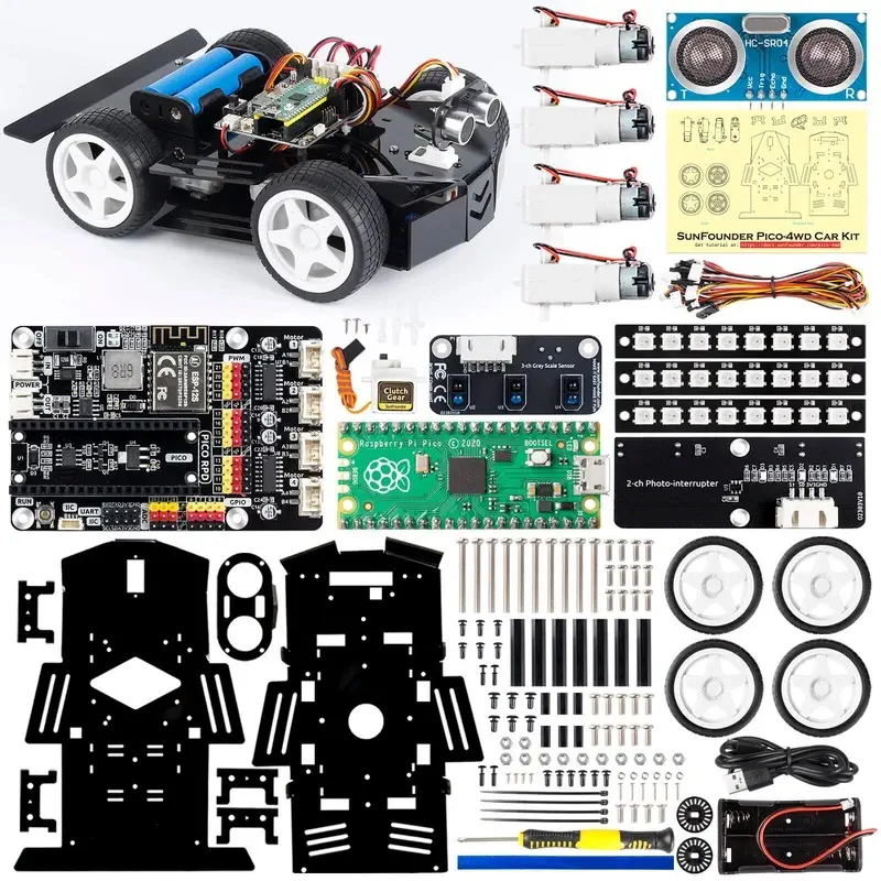 Kit de voiture robot 4WD SunFounder pour RPi Pico, MicroPython et contrôle d'application - Cliquez pour agrandir