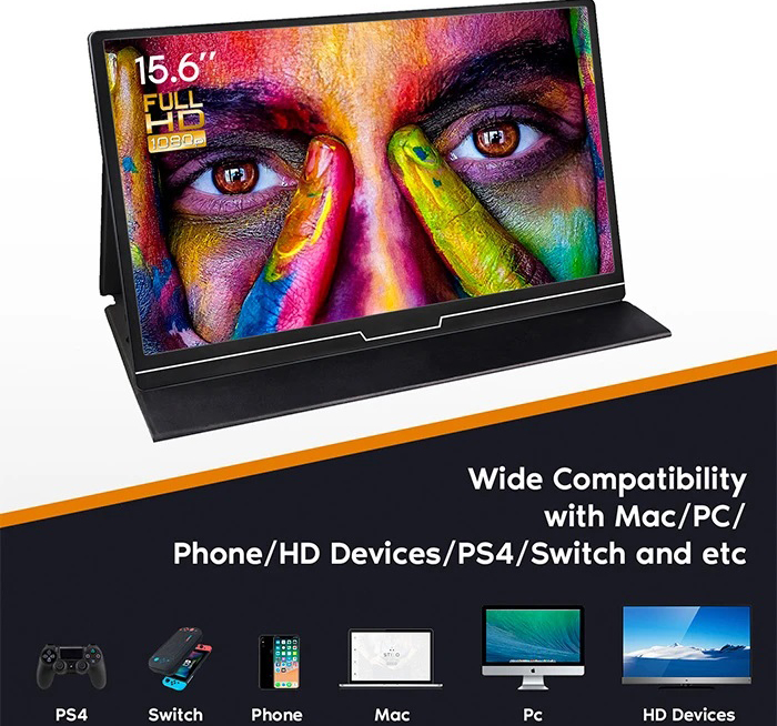 Mukesh Tragbarer Gaming-Monitor 15,6 Zoll USB C IPS LCD 1920x1080 Full HD - Zum Vergrößern klicken