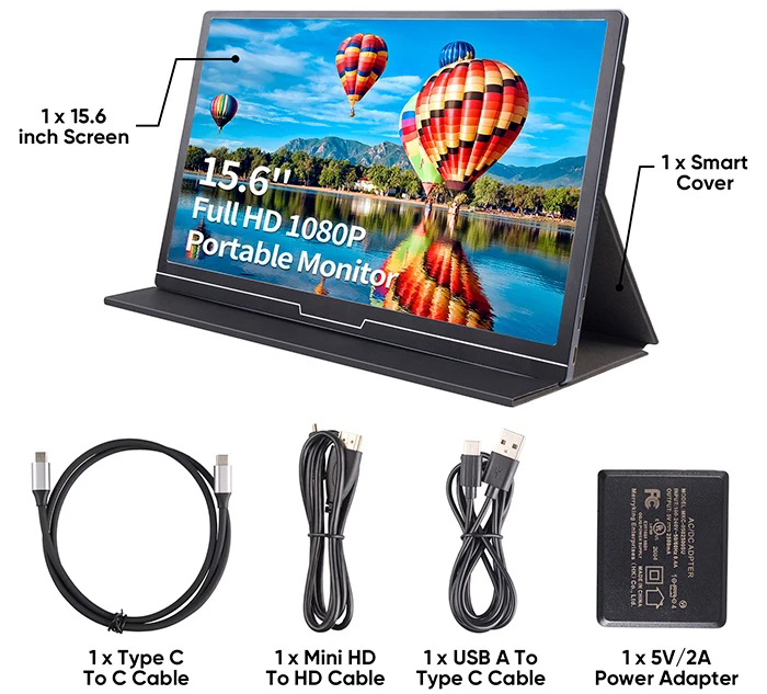 Mukesh Portable Gaming Monitor 15.6-in USB C IPS LCD 1920x1080 Full HD - Click to Enlarge