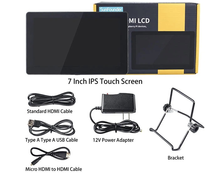 
Pantalla Táctil LCD IPS Capacitiva SunFounder de 7 pulg para RPi c/ Soporte - Haga Clic para Ampliar