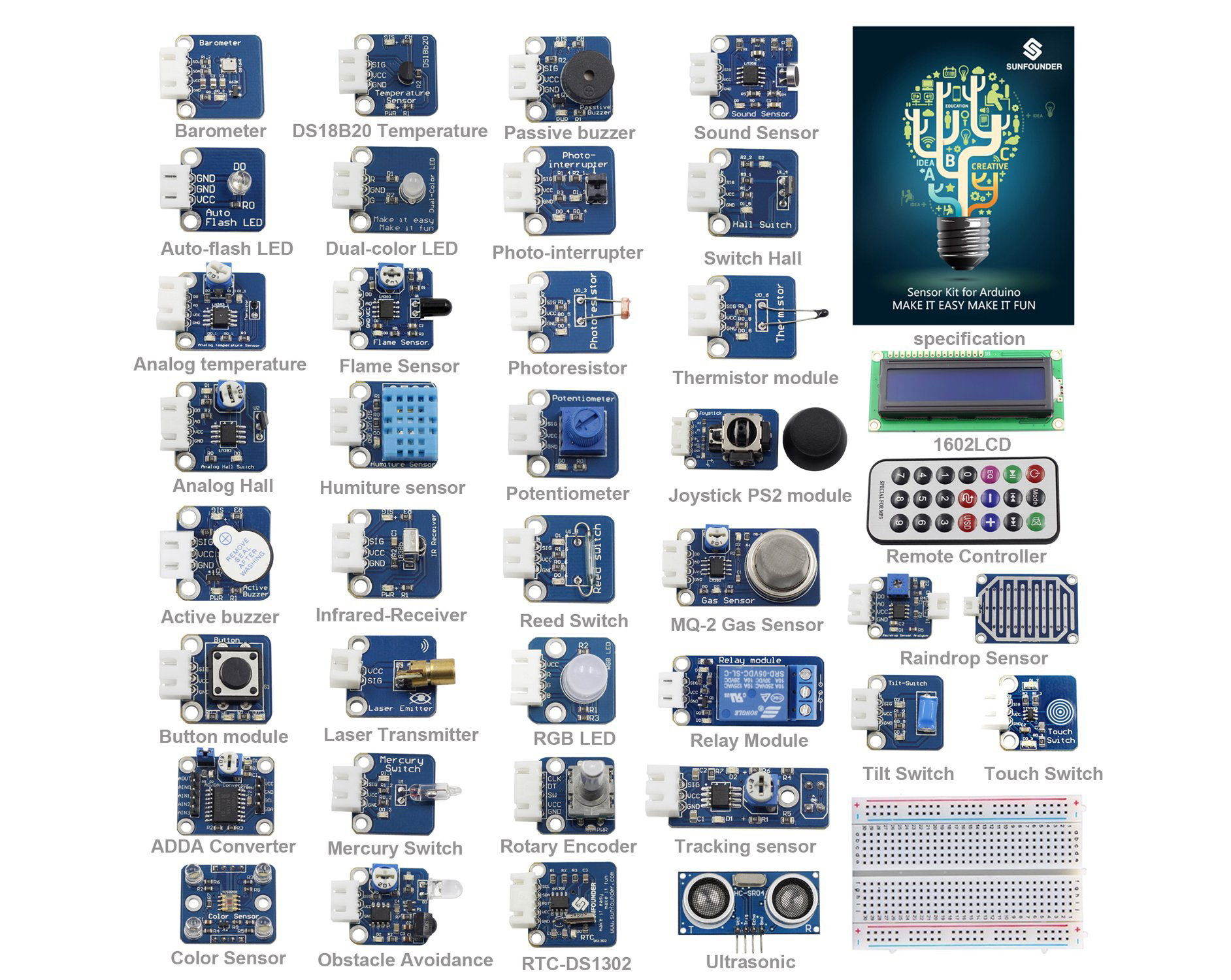 Arduino用37種類モジュールセンサキット v2 - クリックして拡大