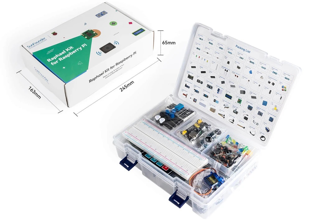 SunFounder Raphael Ultimate Starter Kit für Raspberry Pi 4B/3B+/400 - Zum Vergrößern klicken