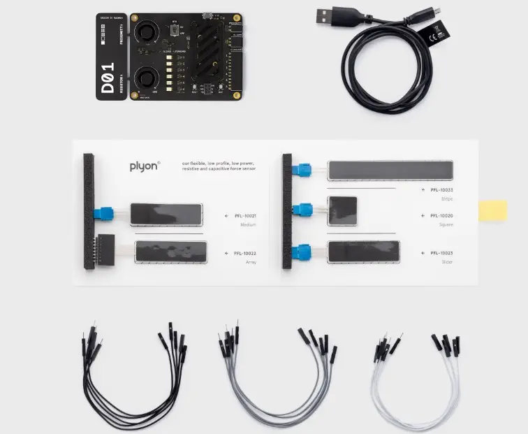 plyon Entwicklungskit für flexible Näherungs-, Berührungs- & Kraftsensoren - Zum Vergrößern klicken