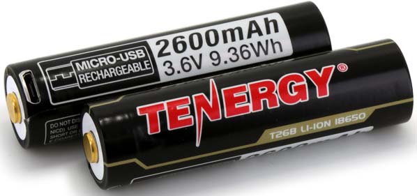 Batería Li-ion 18650 de 3,6V 2600mAh de Carga Directa Tenergy (2pzas)