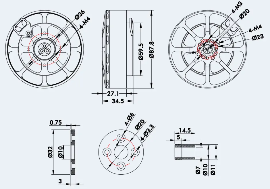 TMotor UAV Bürstenloser Motor Antigravity MN8017 KV120 - Zum Vergrößern klicken