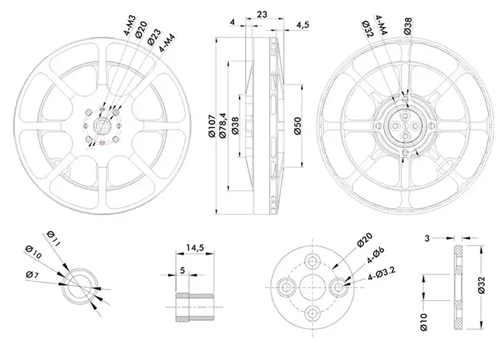 MN1005 V2.0 UAV Motor with 9.3kg Thrust - Dimensions