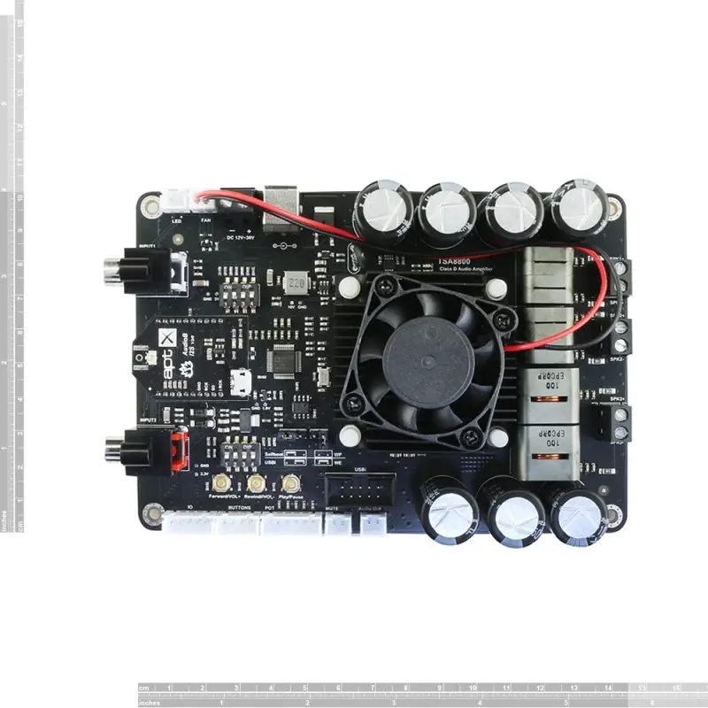 Close-Up of 2 x 100W + 200W 2.1 Channels Amplifier Board - Dimensions