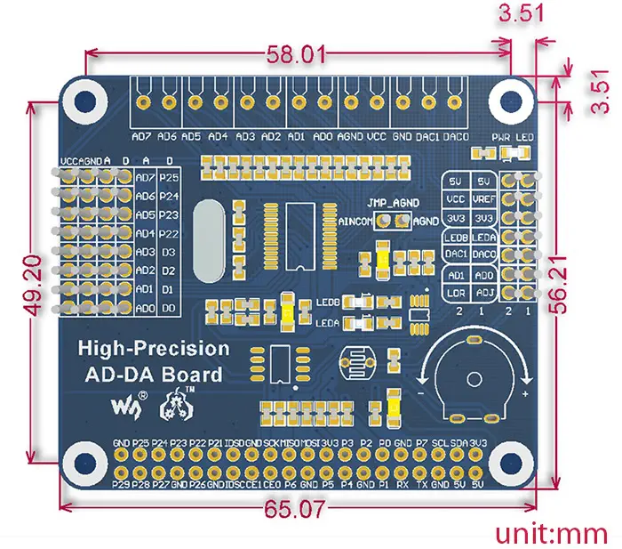 Tarjeta de Expansión AD/DA de Alta Precisión de Raspberry Pi