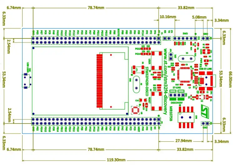 32F429IDISCOVERY STM32F4 Discovery Kit - Dimensions