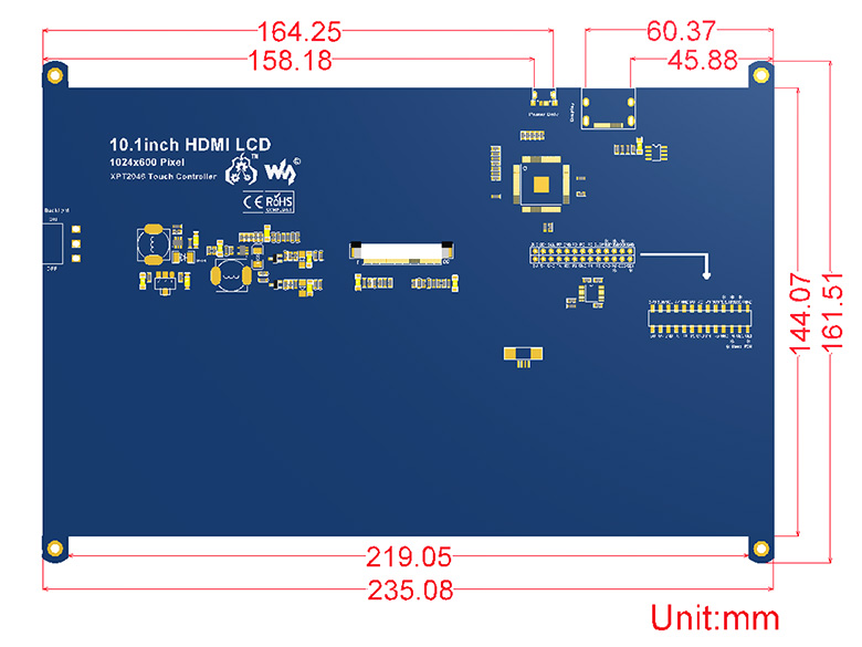 10.1" 抵抗膜式LCDタッチスクリーン HDMIインターフェイス