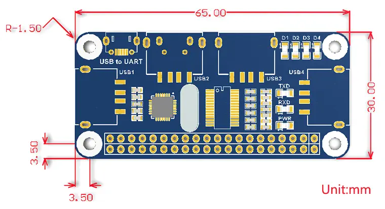 4 Port USB HUB HAT for Raspberry Pi - Click to Enlarge