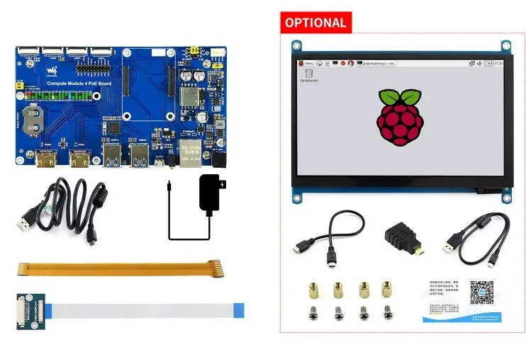 Raspberry Pi Compute Module 4 Dev Kit with PoE Board and Touchscreen - Dimensions