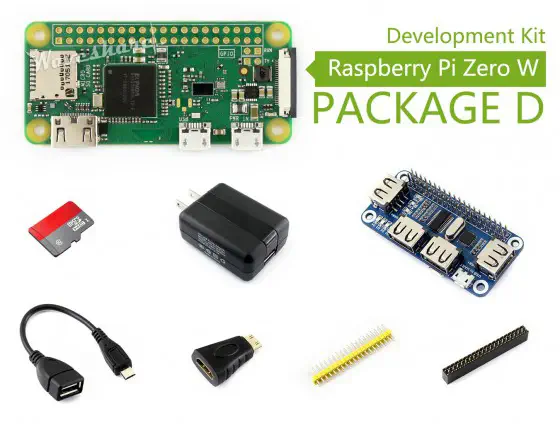 Raspberry Pi Zero W w/ USB HUB HAT (Pack D)- Click to Enlarge