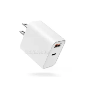 Waveshare PD30W Dual-Port Fast Charger, USB Type-A/Type-C Wall Charger Block, US Plug