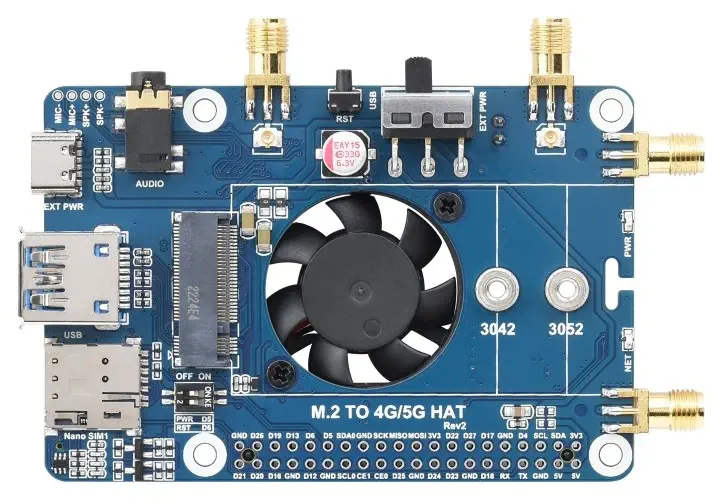 Rear View of RM500U-CNV 5G HAT - Dimensions