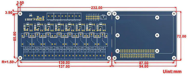 Waveshare Raspberry Pi 8 Channel Relay Expansion Board- Click to Enlarge