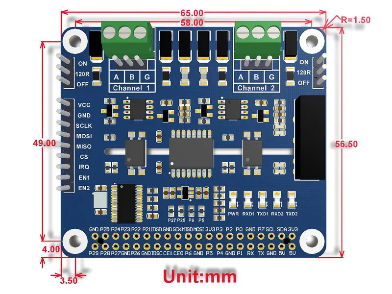 HAT de Expansión RS485 Aislado de 2 Canales para Raspberry Pi de Waveshare - Haga Clic para Ampliar