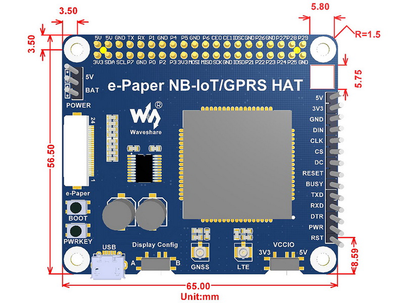 Waveshare e-Paper IoT Driver HAT for Raspberry Pi - Click to Enlarge