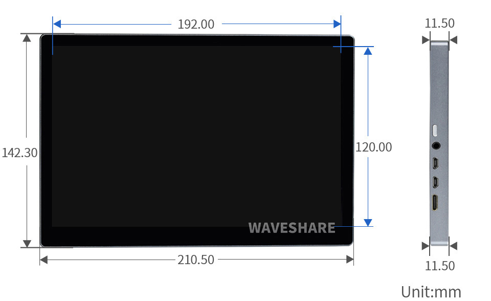 Waveshare 9-In Capacitive Touch Monitor, 2560x1600, 2K, IPS, Mini HDMI - Click to Enlarge