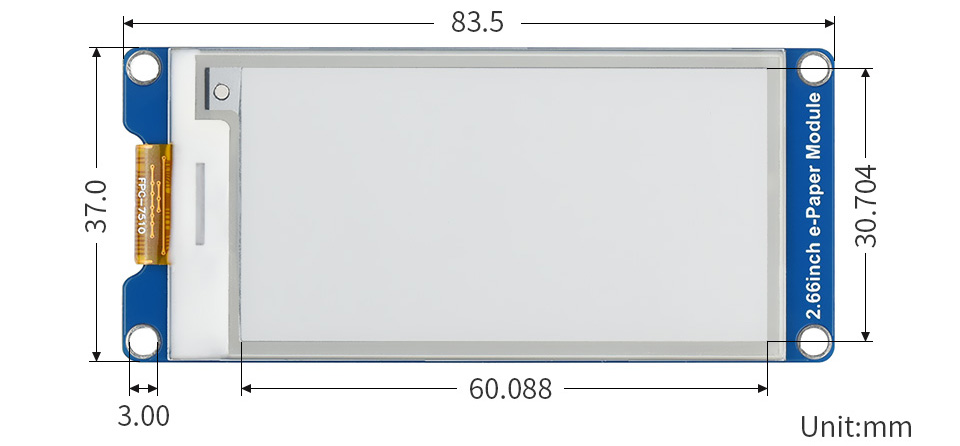 Módulo de Pantalla E-Paper E-Ink 296x152 2,66 pulg de Waveshare (Negro/Blanco) - Haga Clic para Ampliar