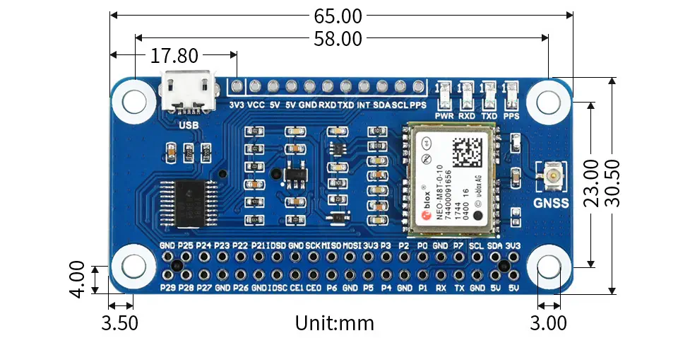 Waveshare NEO-M8T GNSS Timing HAT for Raspberry Pi - Click to Enlarge