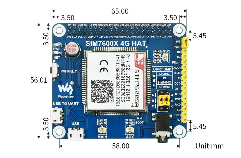 HAT SIM7600SA-H 4G para Raspberry Pi