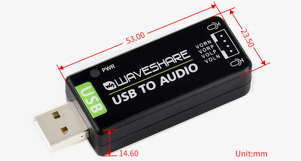 Tarjeta de Sonido USB de Waveshare para Raspberry Pi / Jetson Nano - Haga Clic para Ampliar