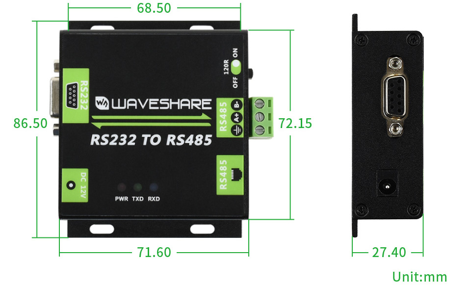 Waveshare Industrial Grade isolated RS232 to RS485 Converter - Click to Enlarge
