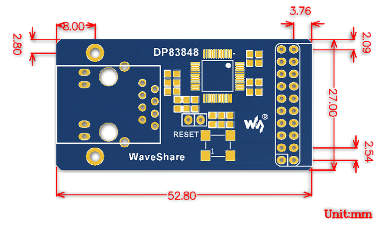 Tarjeta de Ethernet DP83848 de Waveshare - Haga Clic para Ampliar