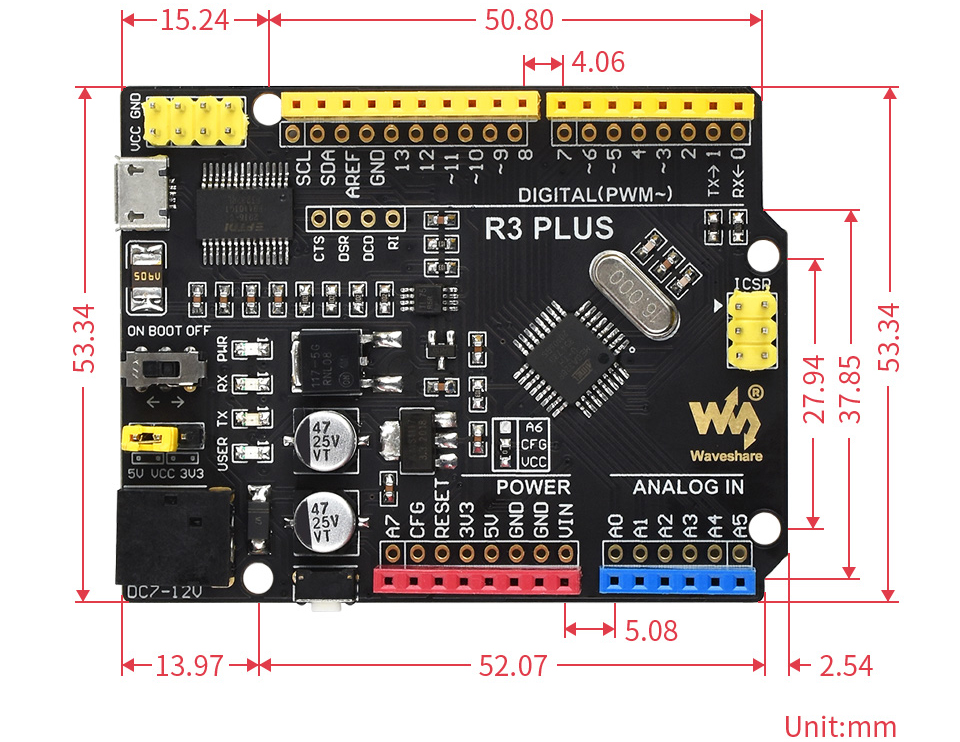 ATMEGA328P Arduino Compatible Microcontroller Dev Board w/ IO Expansion, Sensors - Click to Enlarge