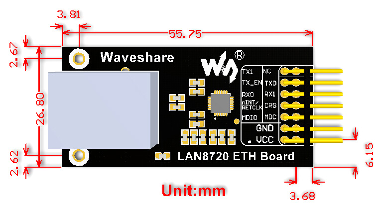 Tarjeta de Ethernet LAN8720 de Waveshare - Haga Clic para Ampliar
