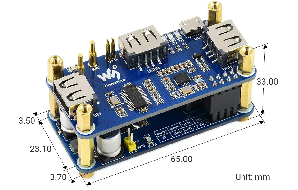 Waveshare PoE Ethernet / USB HUB HAT for Raspberry Pi Zero - Click to Enlarge