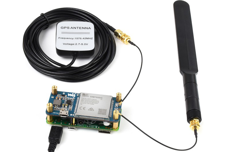 HAT 4G SIM7600G-H (B) para Raspberry Pi LTE Cat-4 4G/3G/2G c/ Soporte GNSS - Haga Clic para Ampliar