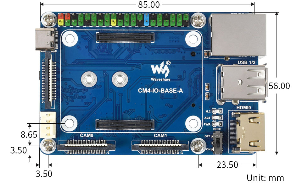 Mini Placa Base Waveshare (A) para el Módulo de Cómputo 4 de Raspberry Pi - Haga Clic para Ampliar