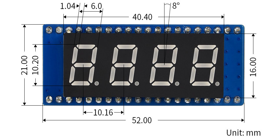 Waveshare 4-digit 8-segment SPI Display Module for Raspberry Pi Pico - Click to Enlarge