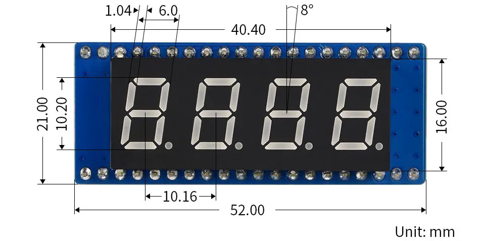 Module d'affichage SPI Waveshare à 4 chiffres et 8 segments pour Raspberry Pi Pico - Cliquez pour agrandir