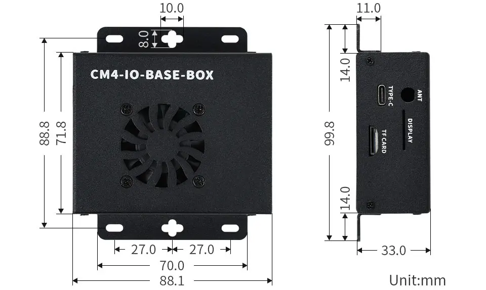 Miniordenador para RPi CM4, Placa de E/S Lite c/ Estuche de Metal y Ventilador - Haga Clic para Ampliar