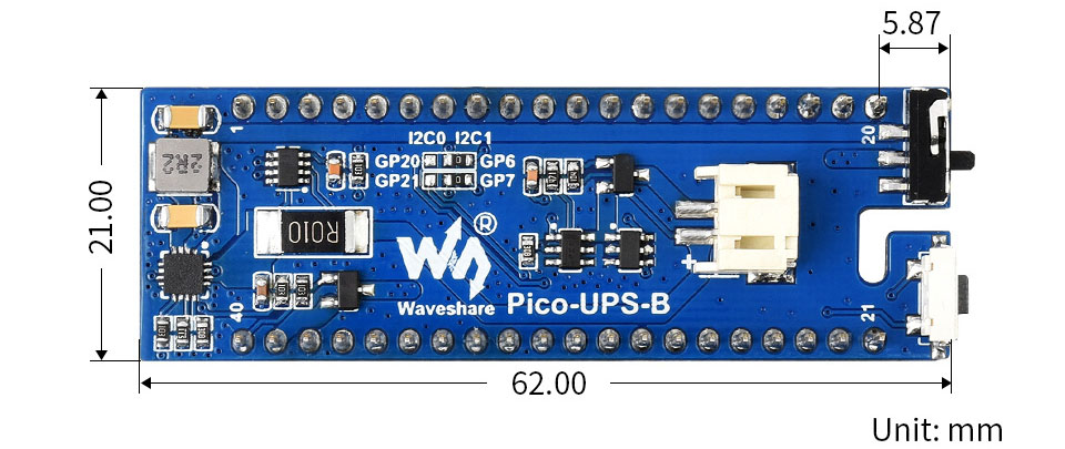 UPS Module for RPi Pico, Uninterruptible Power Supply, Li-po Battery, Stackable - Click to Enlarge
