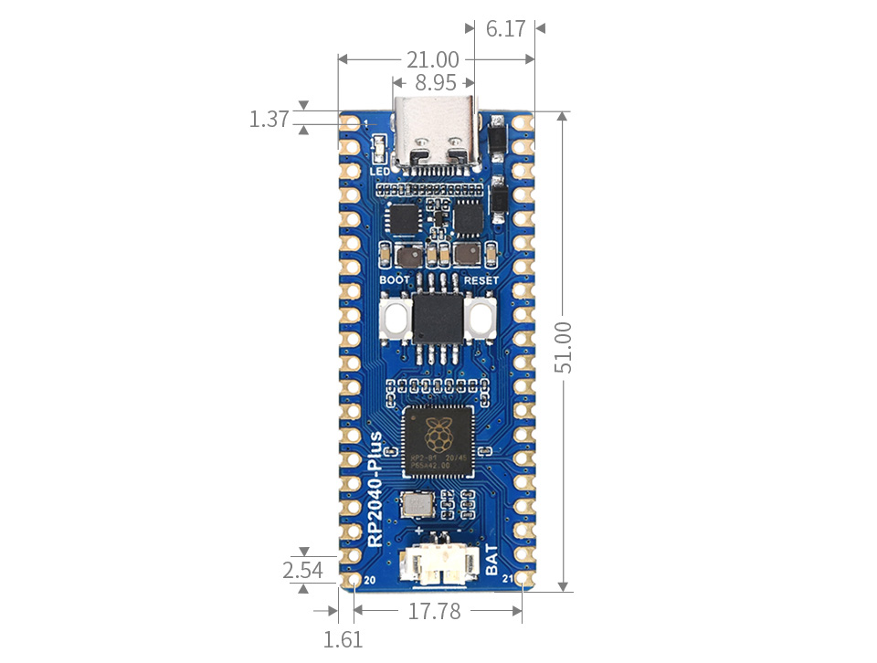 RP2040-Plus, Pico-like MCU Board Based on RP2040, Plus Version (w/o Header) - Click to Enlarge